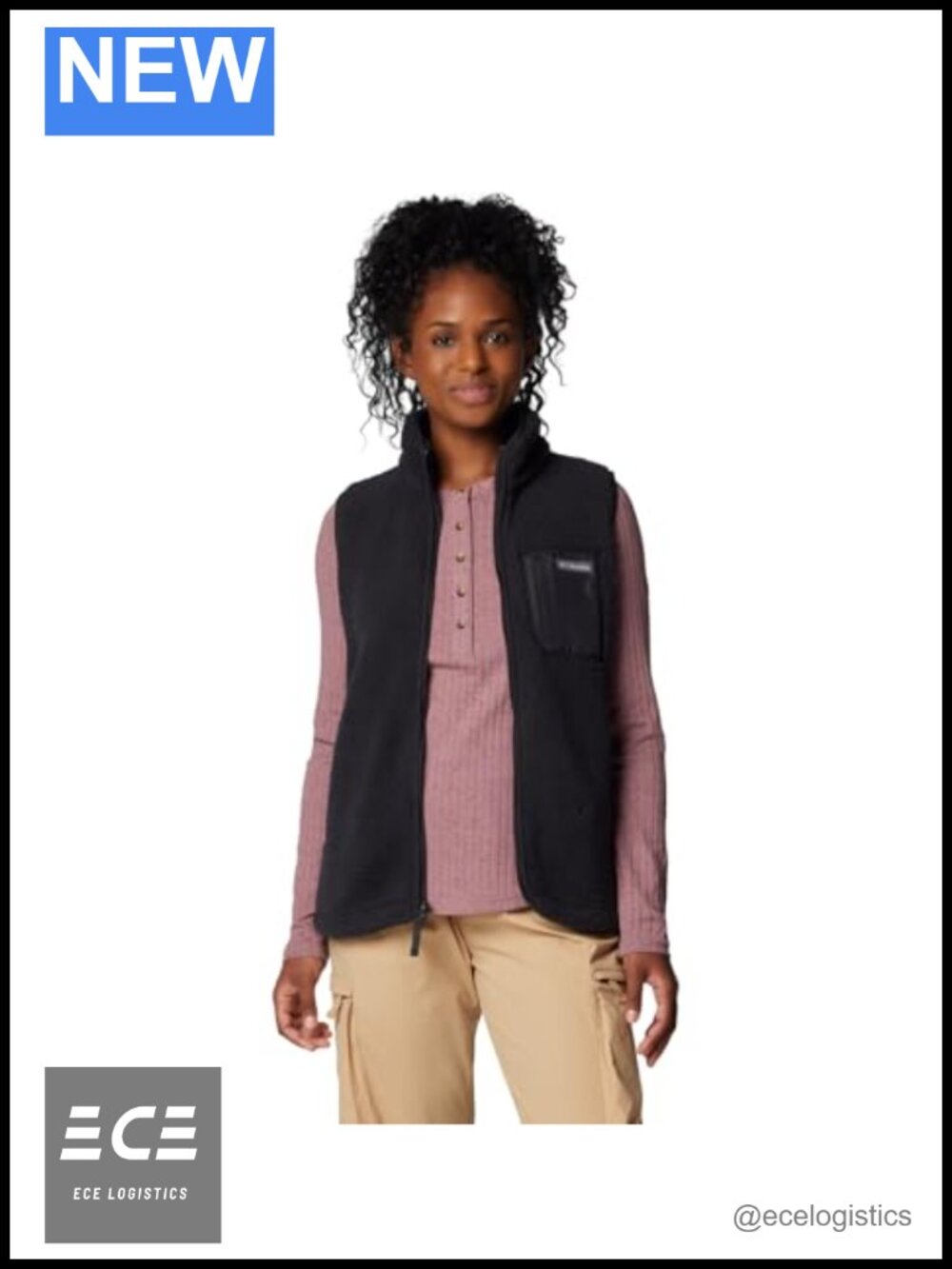 Sherpa Fleece Vest Zip Up Sleeveless High Collar Quilted Layer